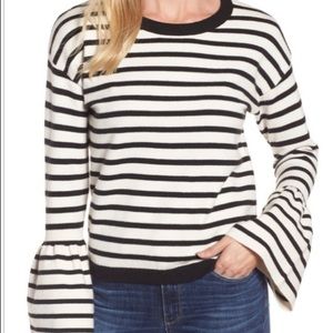 Halogen Striped Knit Sweater Bell Sleeved Sweater